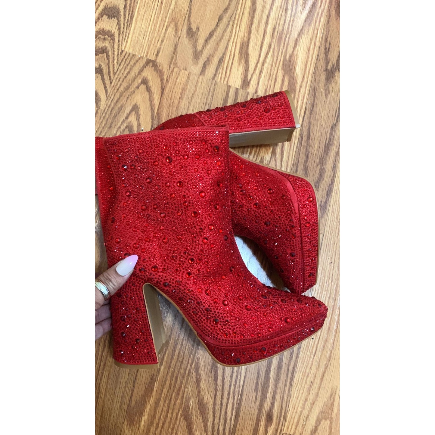 Rocket Red Rhinestone Mini Platform Bootie