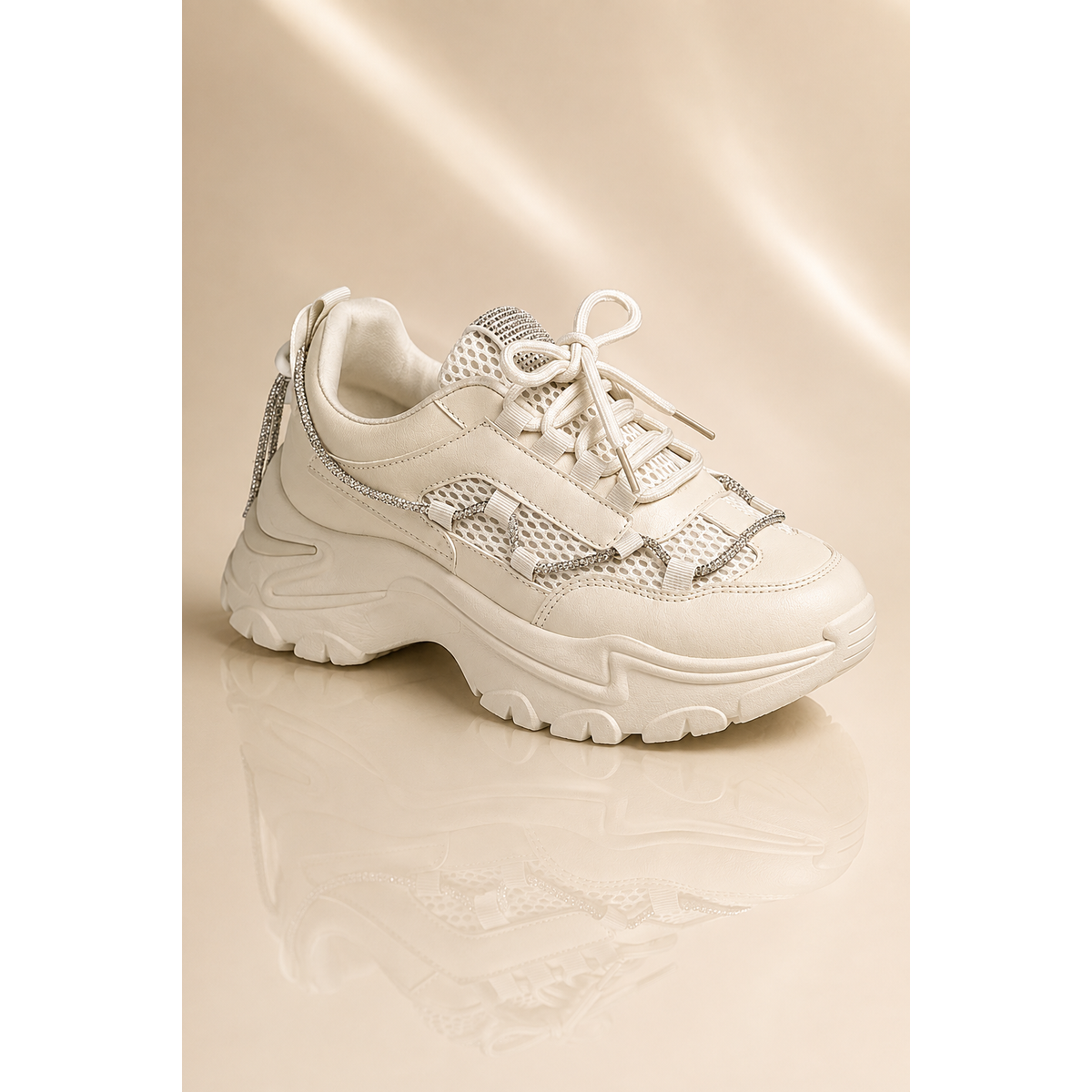 CUTSEY Fall Rhinestone Rope Beige Sneaker