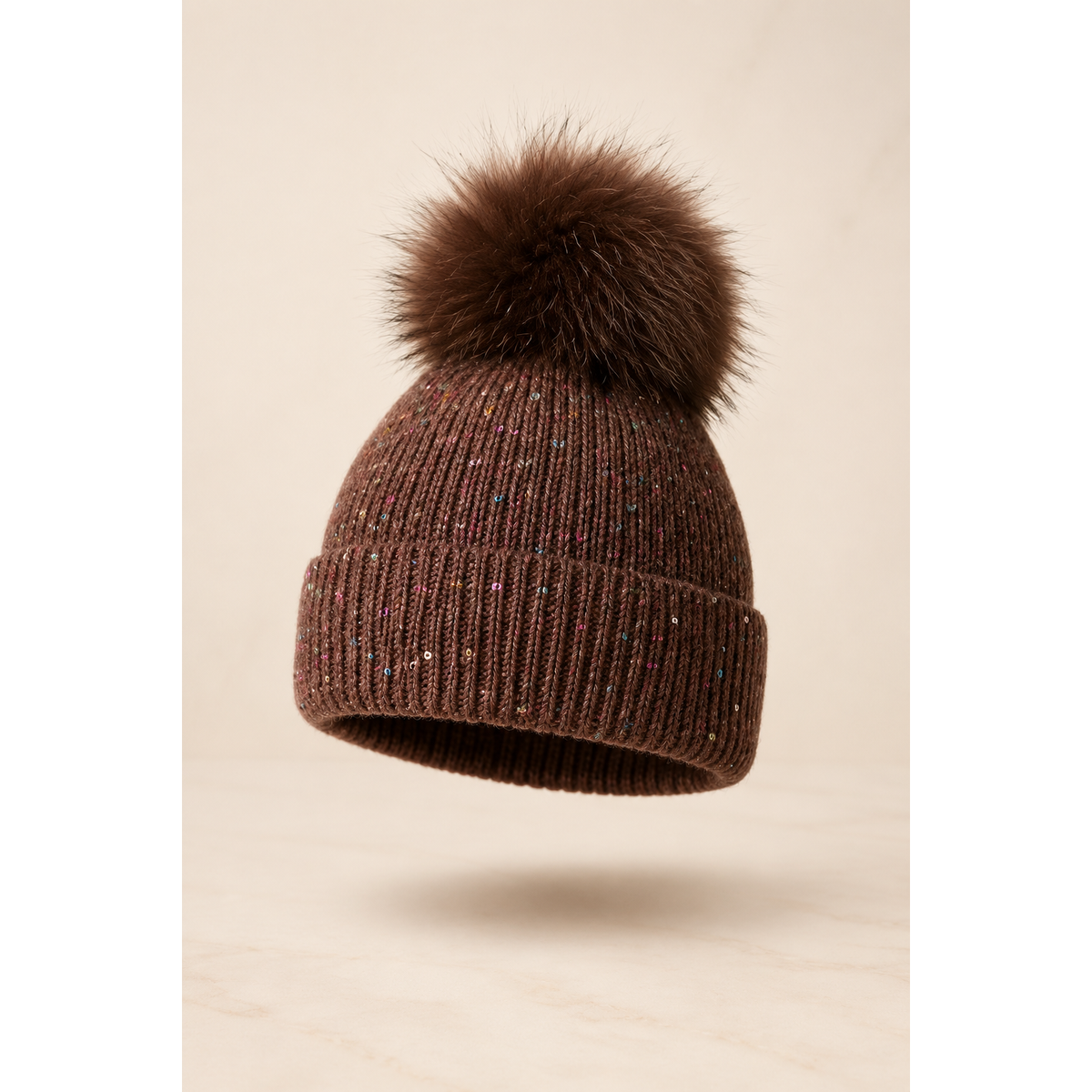 Winter Sequin Pom Pom Beanie