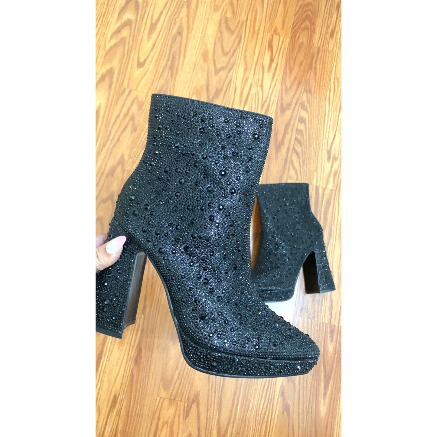 Rocket Black Rhinestone Mini Platform Bootie
