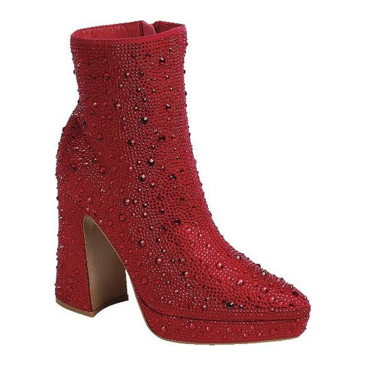 Rocket Red Rhinestone Mini Platform Bootie